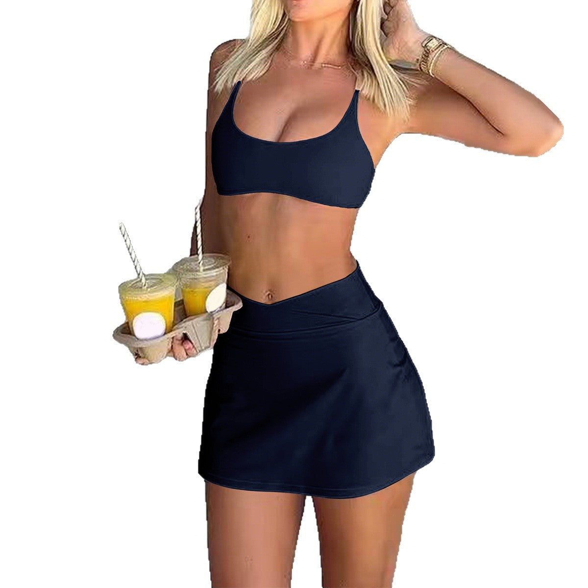 Yoga Strap Vest and Short Skirt Two-Piece Set for Women