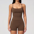 Fashionable Brushed Yoga Tank Top  Butt-Lifting Shorts Set, Outdoor Casual Running Fitness Yoga Wear