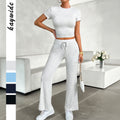 Sports Yoga Short Sleeve T-Shirt and Long Pants Set for Women