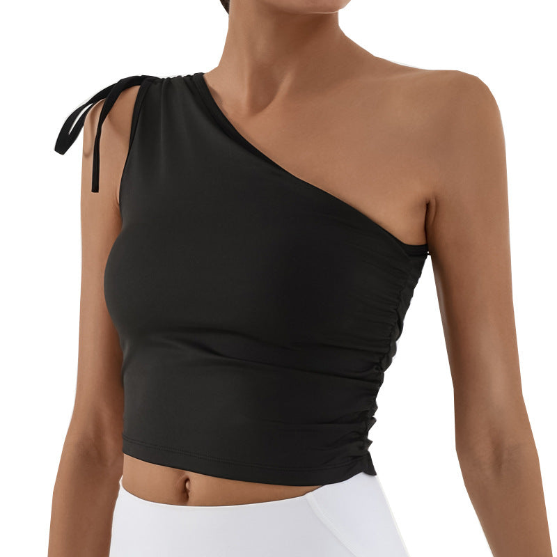 REVASTUDIO Single Shoulder Yoga Tank Top — Built-In Bra & Quick-Dry
