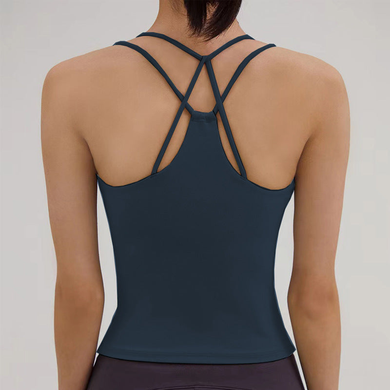 REVASTUDIO Cross-Back Yoga Tank Top — Built-In Pads & Thin Straps