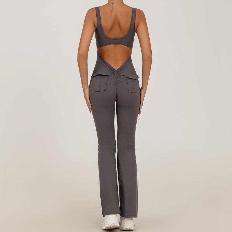 REVASTUDIO Seamless Yoga Bodysuit with Pockets — High-Waisted Jumpsuit
