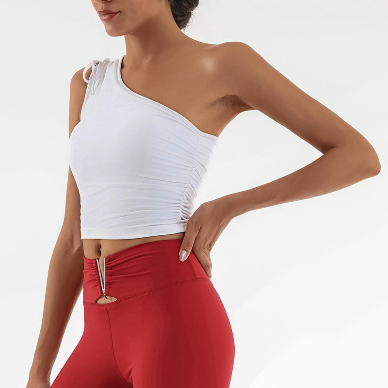 REVASTUDIO Single Shoulder Yoga Tank Top — Built-In Bra & Quick-Dry