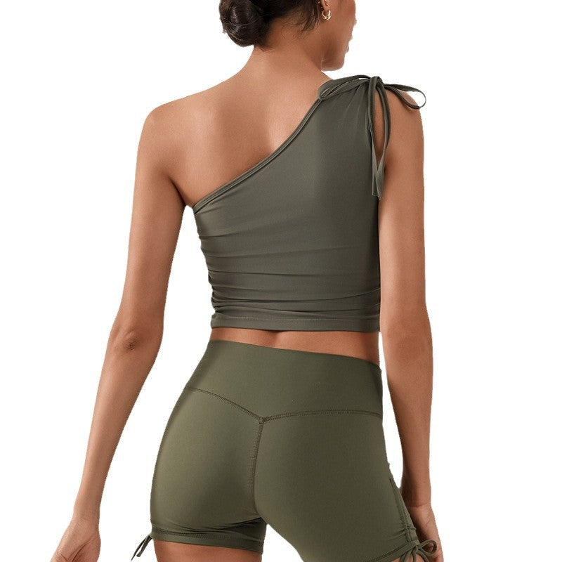 REVASTUDIO Single Shoulder Yoga Tank Top — Built-In Bra & Quick-Dry