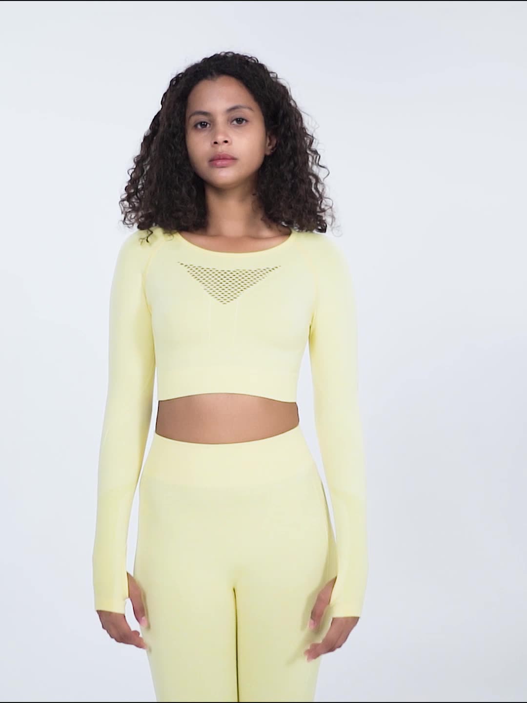 Women's Sports Running Hollow Workout Clothes Solid Color Yoga Clothes Long Sleeve Yoga Suit