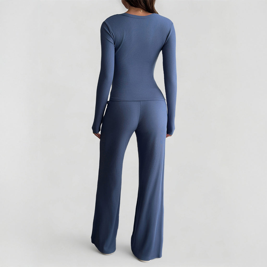 Sports Yoga Solid Color T-shirt Pants Two Piece Set