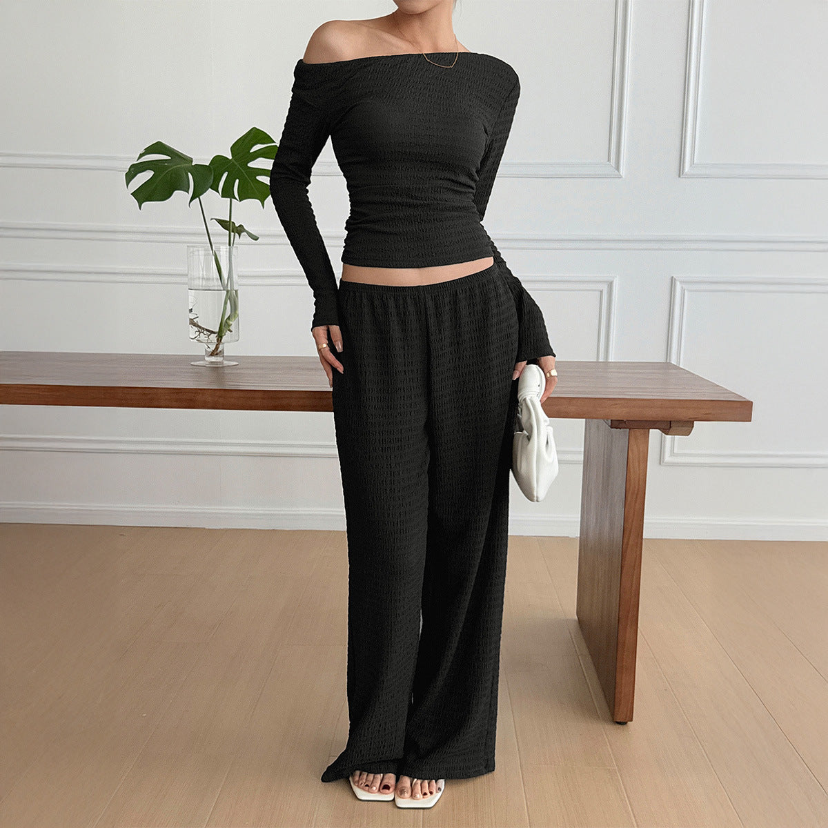 Yoga exercise T-shirt straight leg pants two-piece set