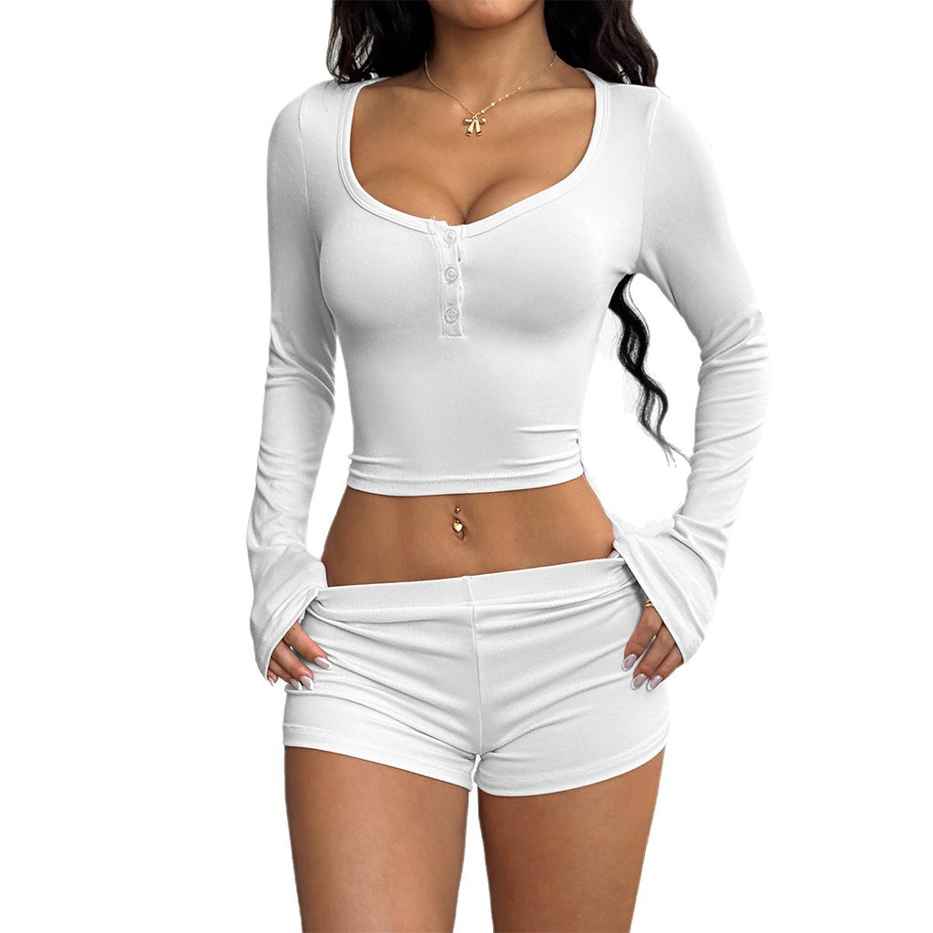 Yoga exercise long sleeved T-shirt shorts two-piece set