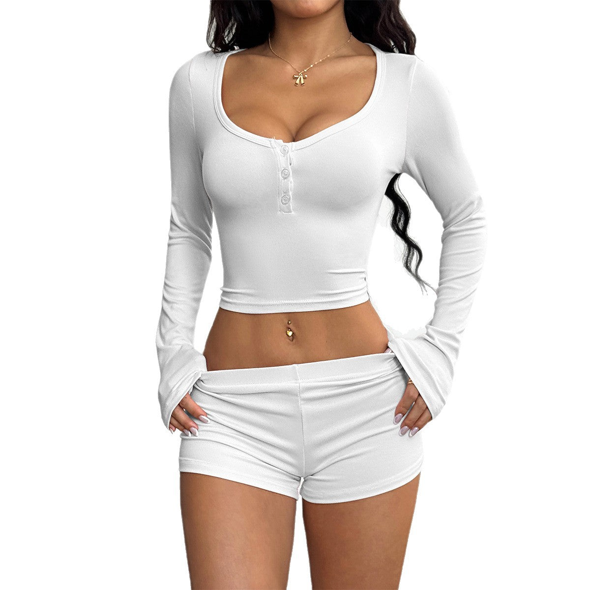 Yoga exercise long sleeved T-shirt shorts two-piece set