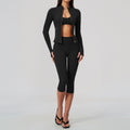 New Women's Yoga Suit, Fitted Waist-Cinching Zipper Slimming Fitness Wear, High-Waisted Tummy-Control Yoga Sport Three-Piece Set