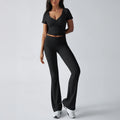 Sports style short sleeved T-shirt yoga pants set