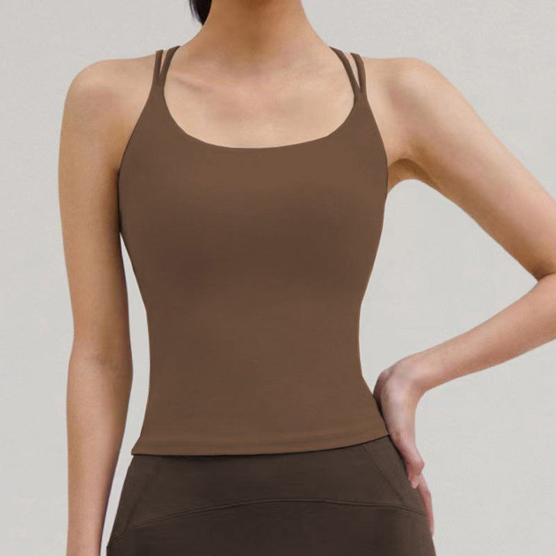 REVASTUDIO Cross-Back Yoga Tank Top — Built-In Pads & Thin Straps