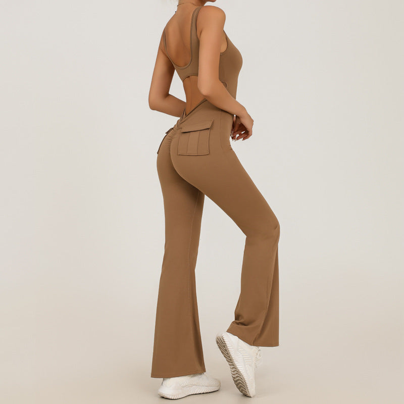 REVASTUDIO Seamless Yoga Bodysuit with Pockets — High-Waisted Jumpsuit