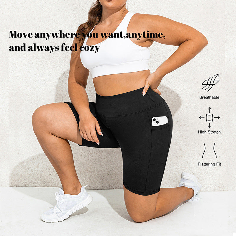 Pocket five quarter yoga shorts for women tight fitting high waisted yoga sports pants