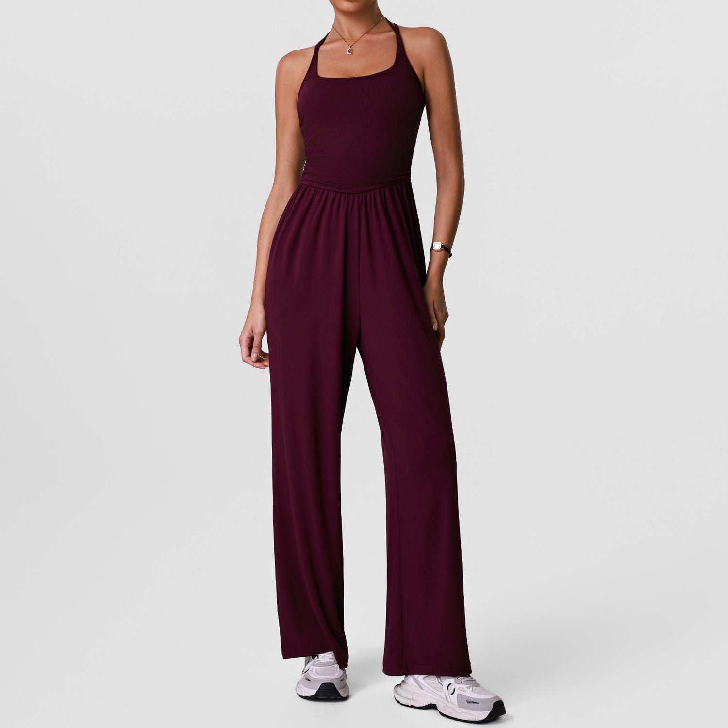 REVASTUDIO Strapless Hollow-Out Yoga Bodysuit — Wide-Leg, Padded & Slimming