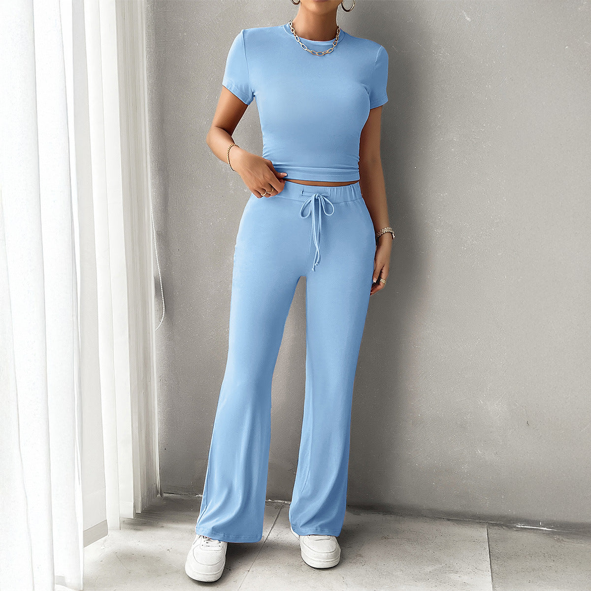 Sports Yoga Short Sleeve T-Shirt and Long Pants Set for Women