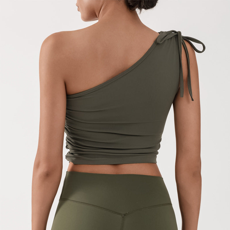 REVASTUDIO Single Shoulder Yoga Tank Top — Built-In Bra & Quick-Dry