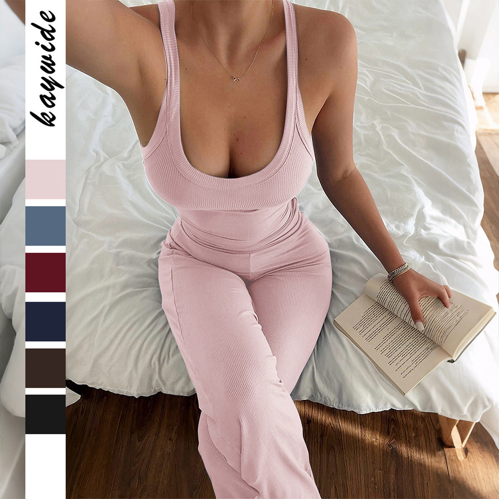 Sports Yoga Strap Vest Wide-leg Pants Set for Women