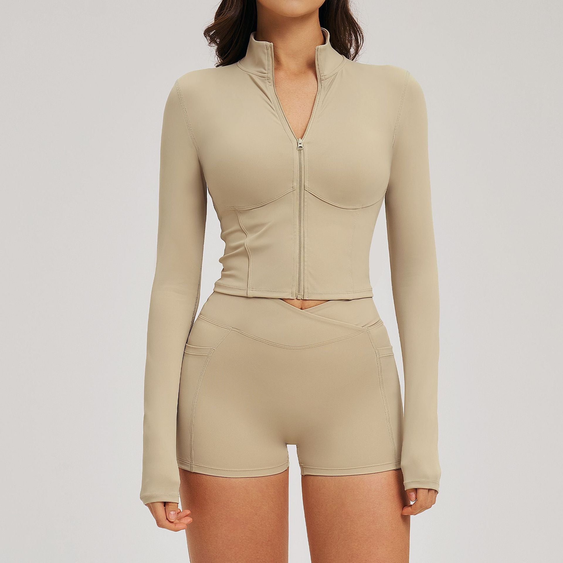 REVASTUDIO Bare-Feel Activewear Set — Long Sleeve Zipper Sport Outfit