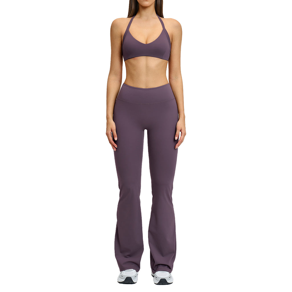 Cotton Fleece Yoga Set Hollow Out Strap Back Yoga Wear for Exercise Running Fitness Set