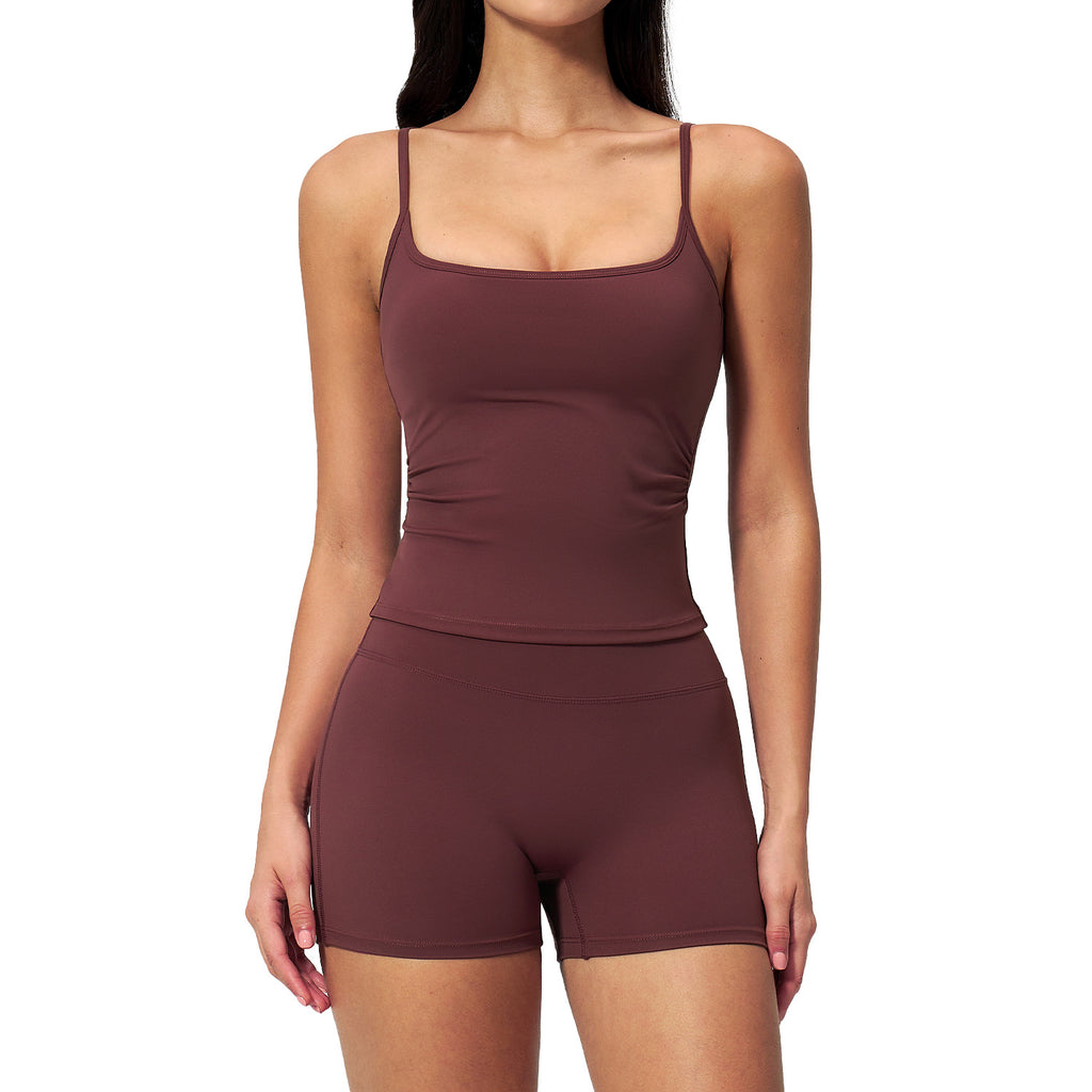 Fashionable Brushed Yoga Tank Top  Butt-Lifting Shorts Set, Outdoor Casual Running Fitness Yoga Wear