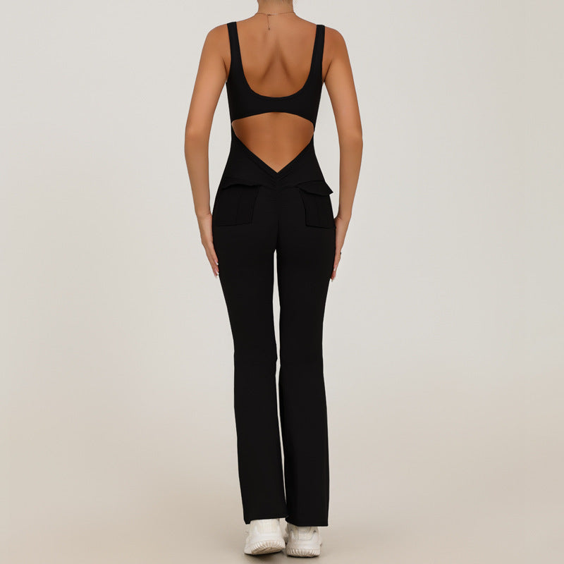 REVASTUDIO Seamless Yoga Bodysuit with Pockets — High-Waisted Jumpsuit