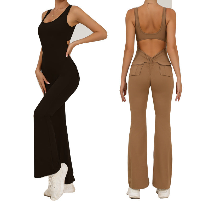 REVASTUDIO Seamless Yoga Bodysuit with Pockets — High-Waisted Jumpsuit