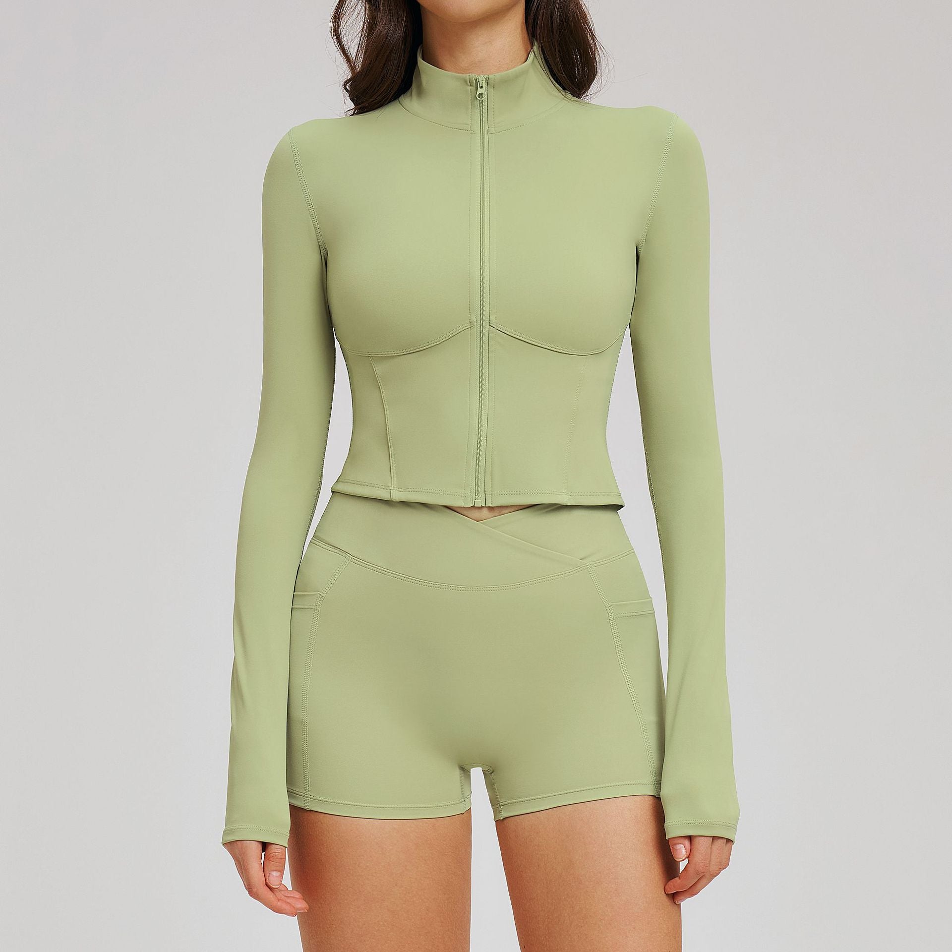 REVASTUDIO Bare-Feel Activewear Set — Long Sleeve Zipper Sport Outfit
