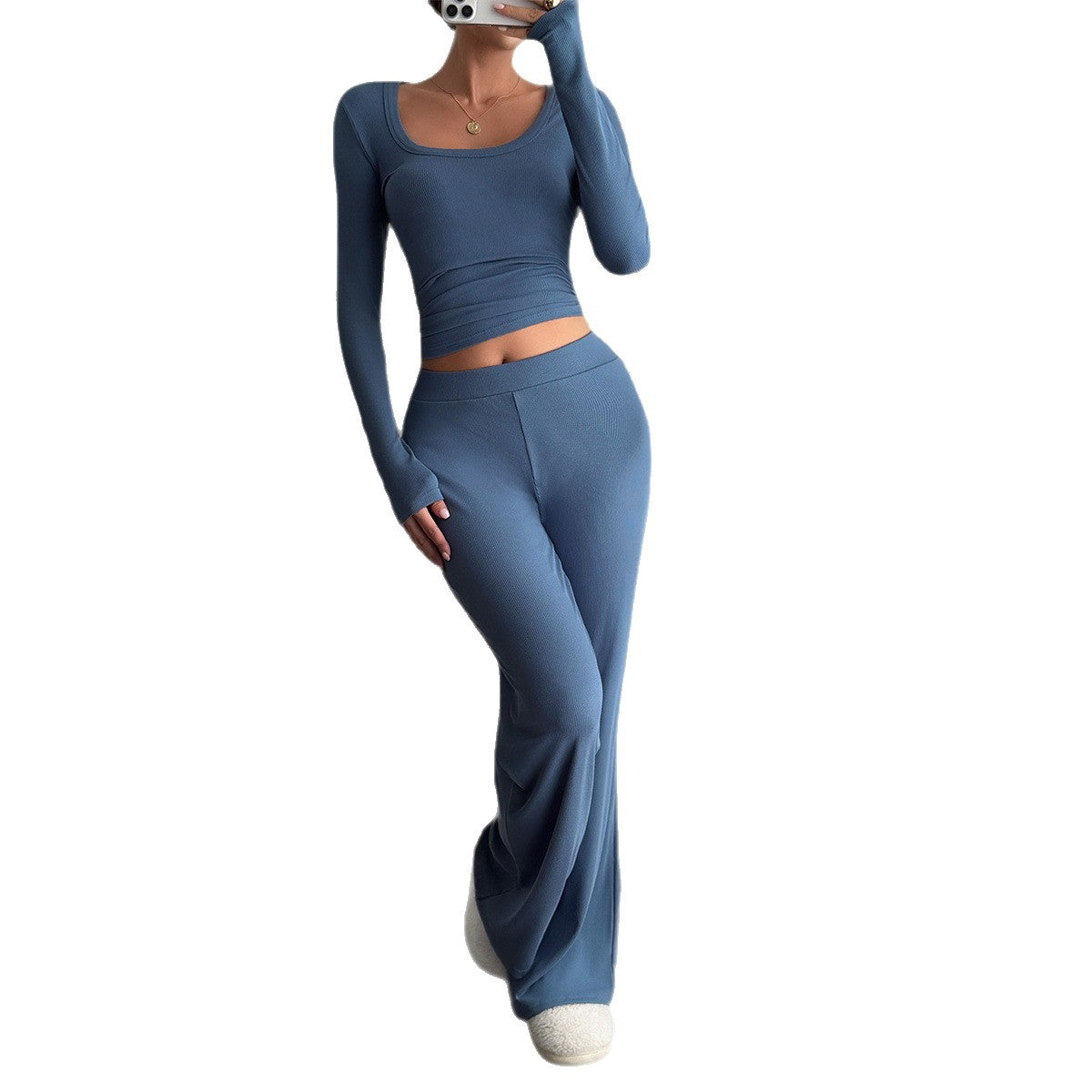 Sports Yoga Solid Color T-shirt Pants Two Piece Set