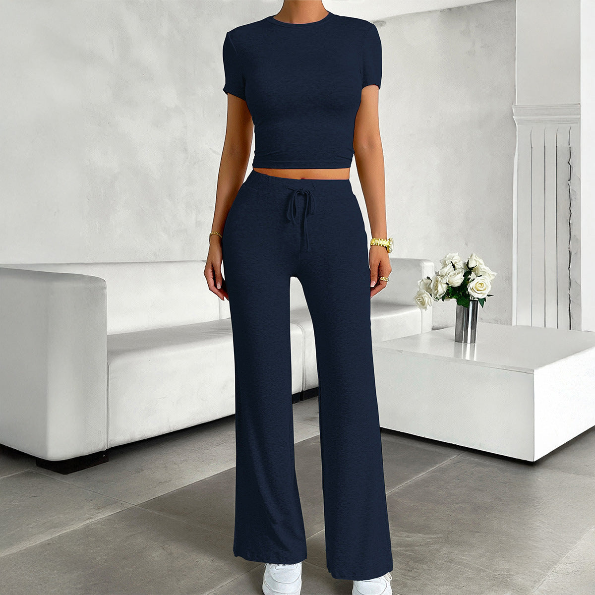 Sports Yoga Short Sleeve T-Shirt and Long Pants Set for Women