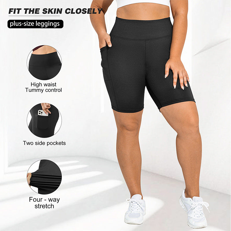Pocket five quarter yoga shorts for women tight fitting high waisted yoga sports pants