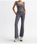 REVASTUDIO Stripe Yoga Tank Top & Flared Pants Set — Quick-Dry, Cross V-Waist