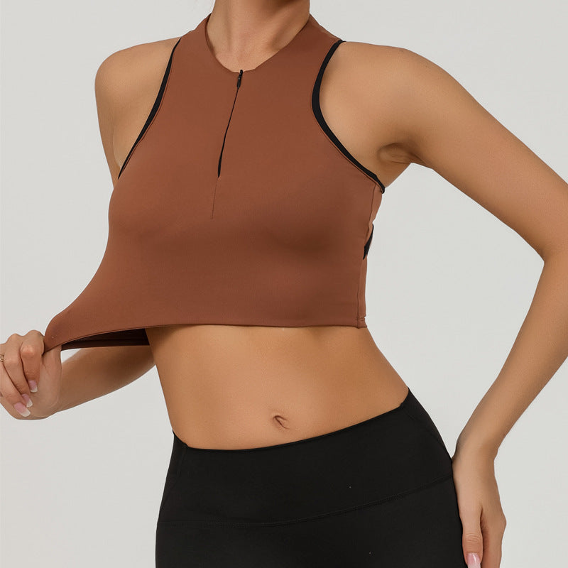 REVASTUDIO Zippered Yoga Crop Top — Strappy Back & Shock-Absorbing