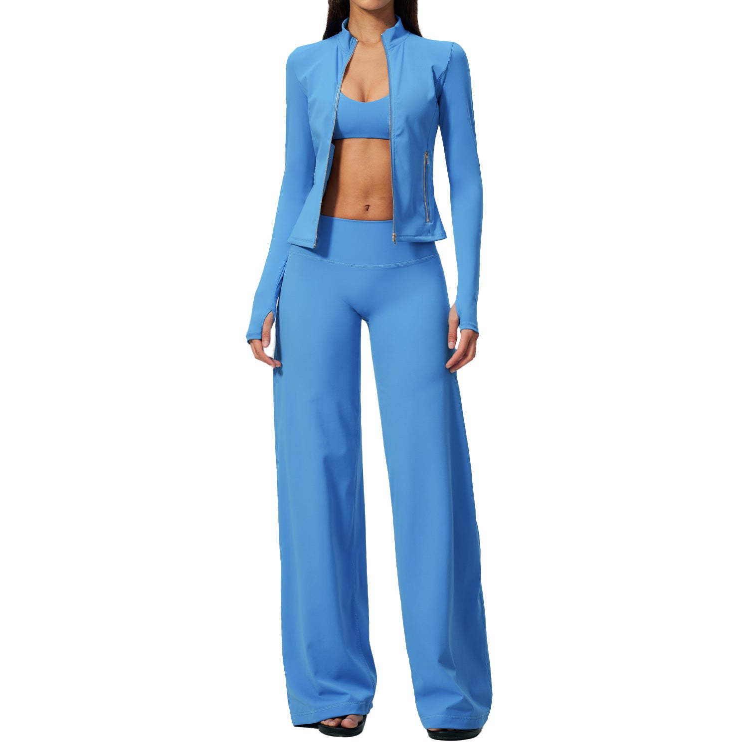 Yoga Jacket Zipper Long Sleeve Bra Flared Fitness Set Running Sport Yoga Wear Women