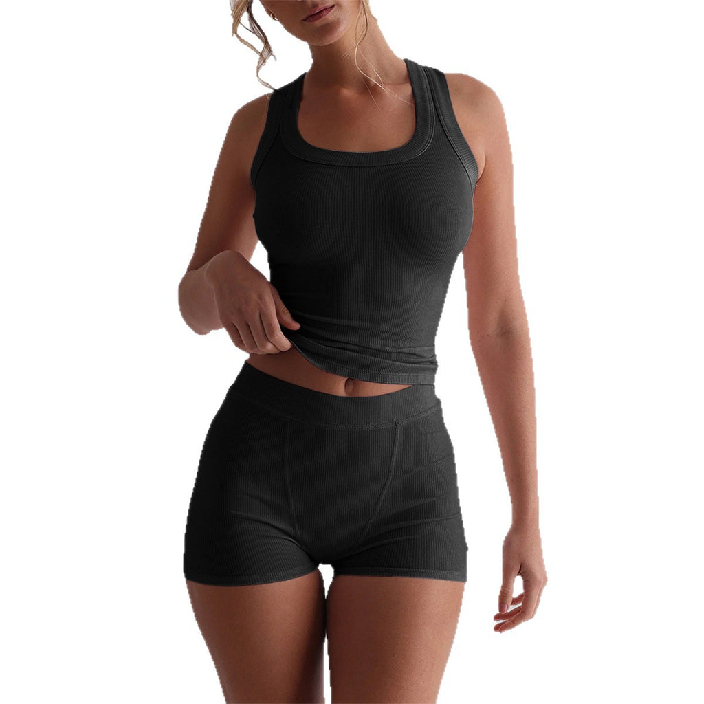 Sports Yoga Style Strapless Tank Top and Shorts Set for Women Summer