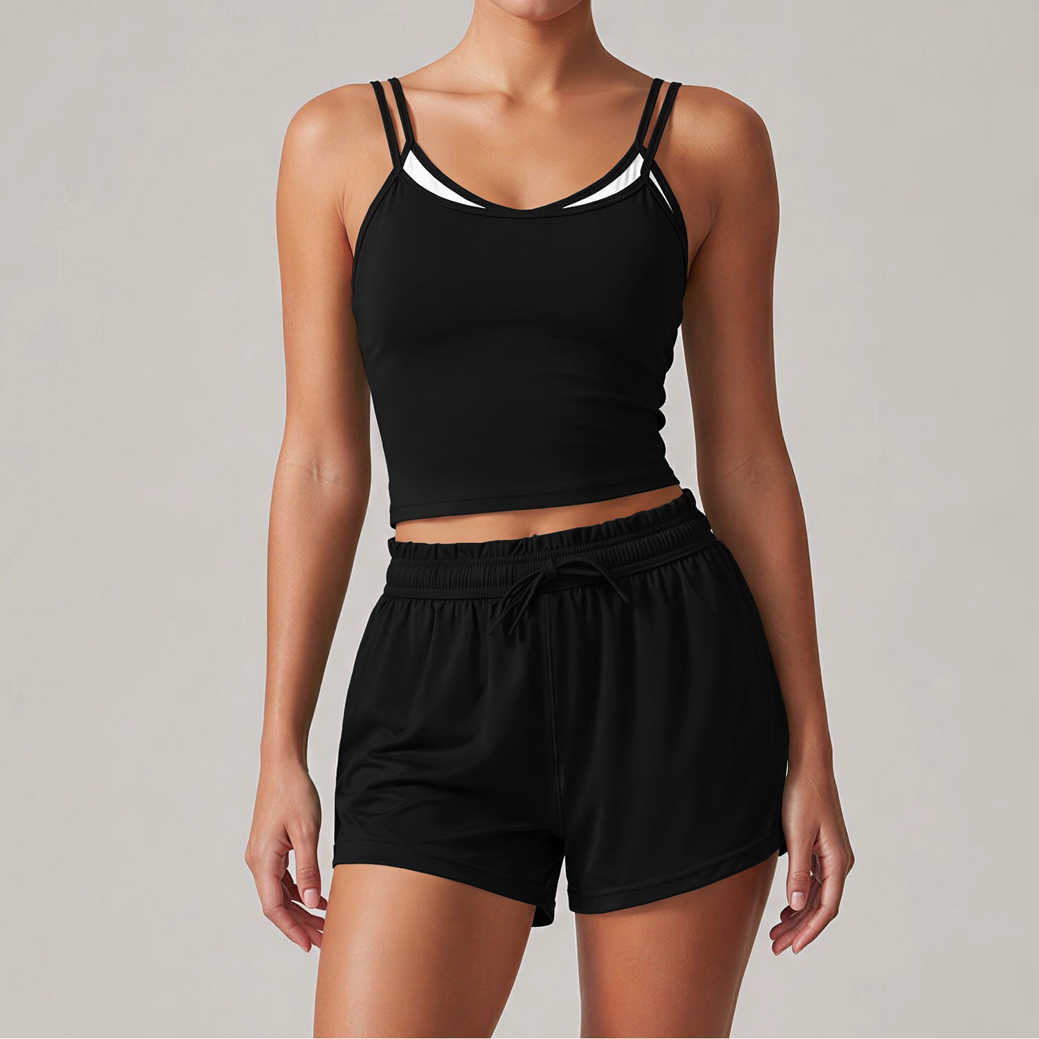 REVASTUDIO Bare-Feel Yoga Set — Strap Top & Shorts