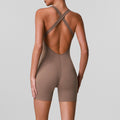 V-neck Yoga Bodysuit with Built-in Bra, High-Waisted Butt-Lifting Fitness Shorts, Backless Workout Bodysuit, Yoga Suit