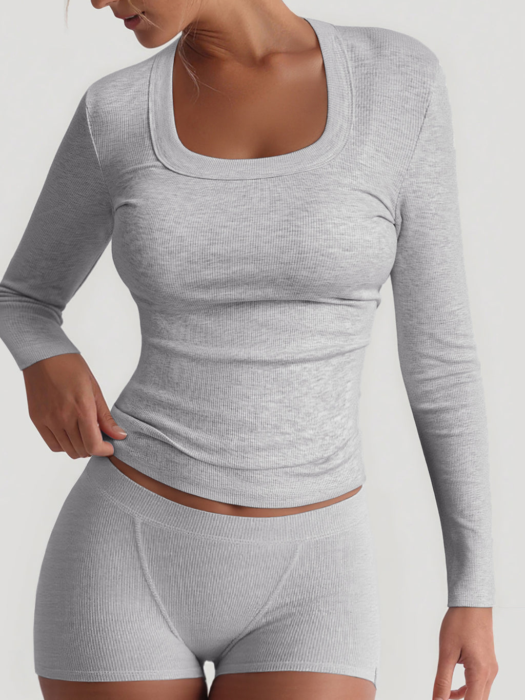 Yoga Solid Color Long Sleeve High Elasticity Short Skirt Set