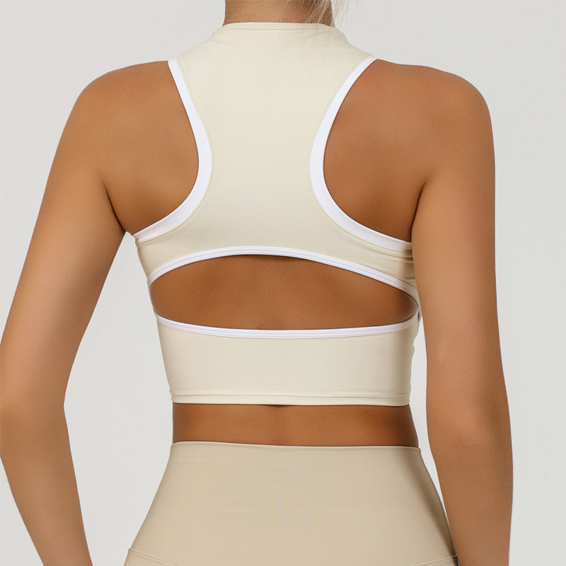 REVASTUDIO Zippered Yoga Crop Top — Strappy Back & Shock-Absorbing