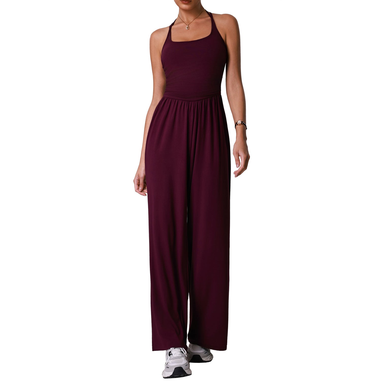 REVASTUDIO Strapless Hollow-Out Yoga Bodysuit — Wide-Leg, Padded & Slimming